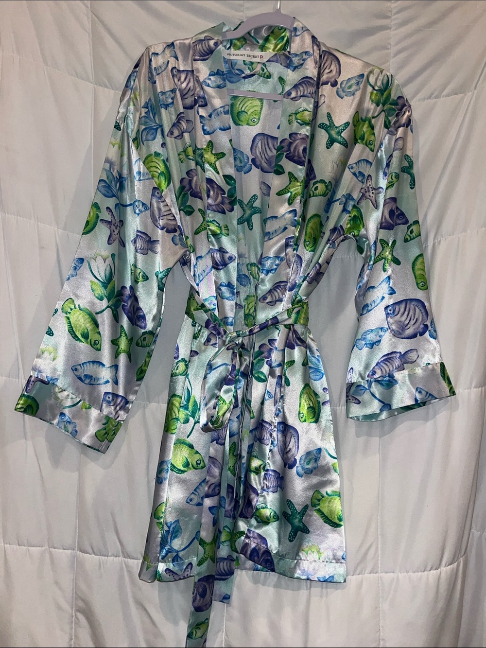 Victoria’s Secret Satin Tropical Under the Sea Purple and Green OS Mini Robe - Picture 9 of 9